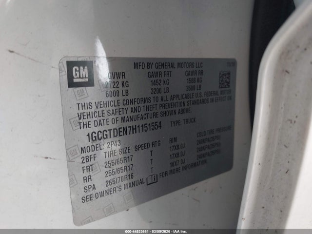 1GCGTDEN7H1151554 Chevrolet Colorado Z71