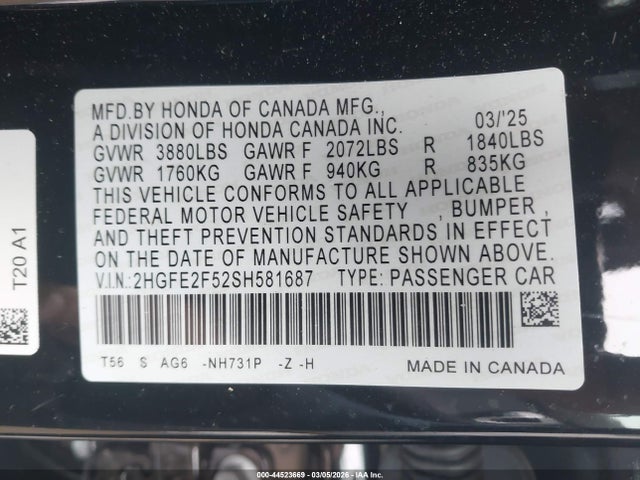 Honda Civic Sport 2025 2HGFE2F52SH581687 Image 9