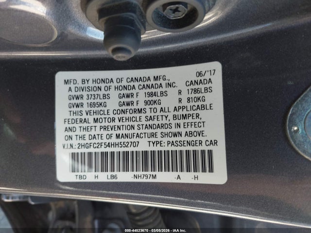 Honda Civic Lx 2017 2HGFC2F54HH552707 Image 9