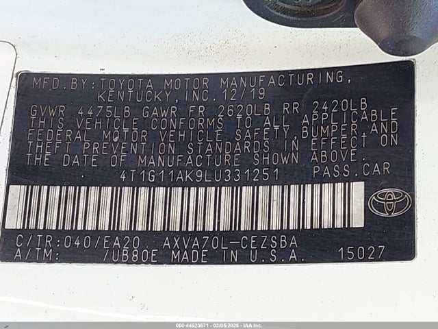 4T1G11AK9LU331251 Toyota CAMRY SE