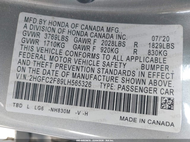 Honda Civic Sport 2020 2HGFC2F89LH565326 Image 9