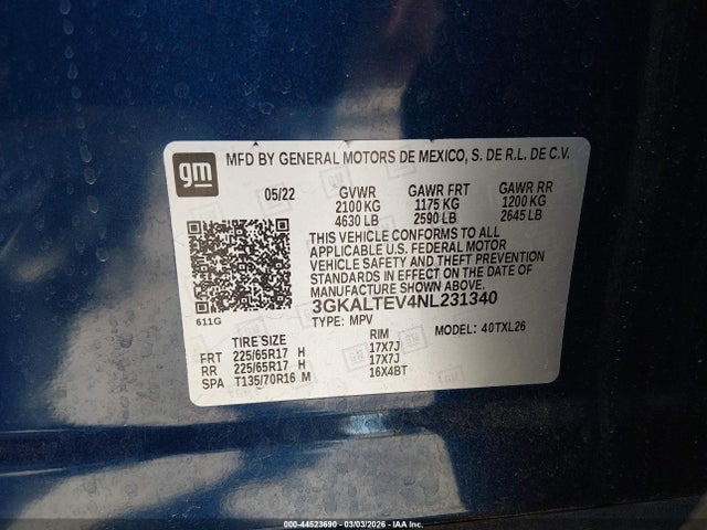 Продаж на аукціоні авто 2022 Gmc Terrain Awd Sle, vin: 3GKALTEV4NL231340, номер лоту: 44523690