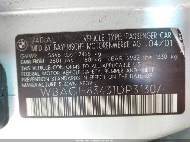 2001 BMW 740IL WBAGH83431DP31307 Photo 8