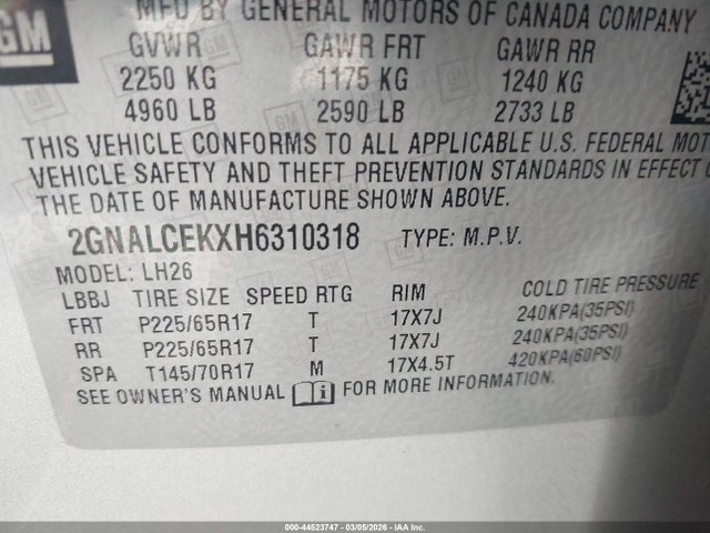 Chevrolet EQUINOX LT 2017 2GNALCEKXH6310318 Image 9