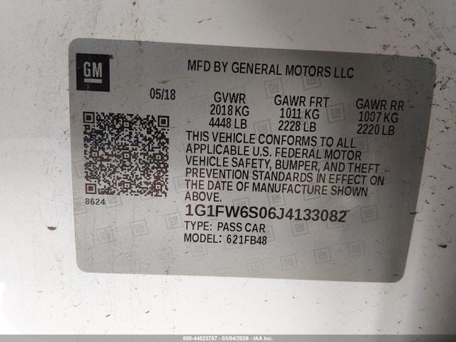 1G1FW6S06J4133082 Chevrolet BOLT EV LT