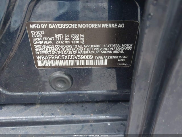 2012 BMW 550I WBAFR9C5XCDV59089 Photo 8
