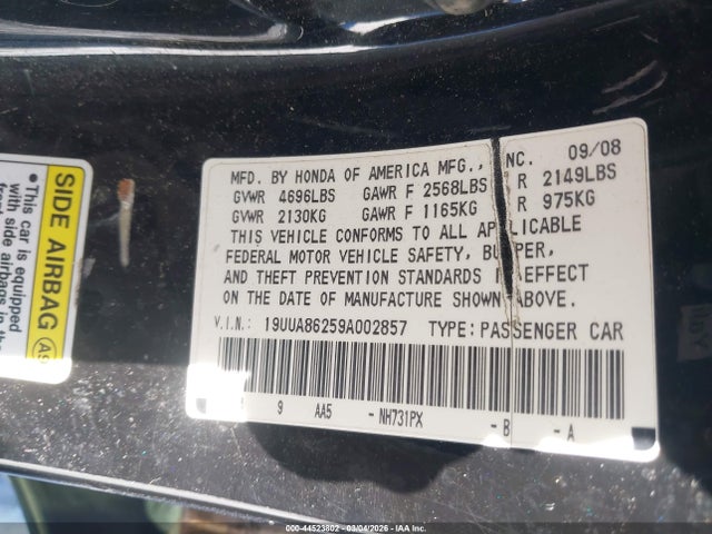 Aukcja sprzedaży 2009 Acura Tl 3.5, vin: 19UUA86259A002857, numer aukcji: 44523802