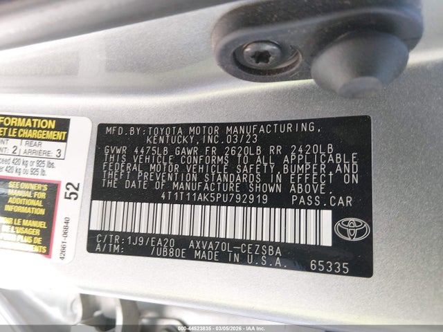 4T1T11AK5PU792919 Toyota CAMRY SE