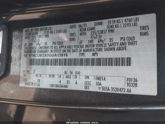 1FMCU9GX0GUA13919 Ford ESCAPE SE
