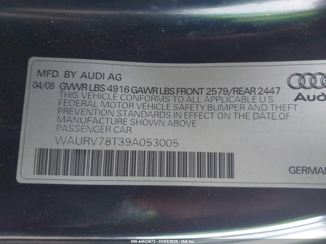 2009 AUDI S5 WAURV78T39A053005 Photo 8