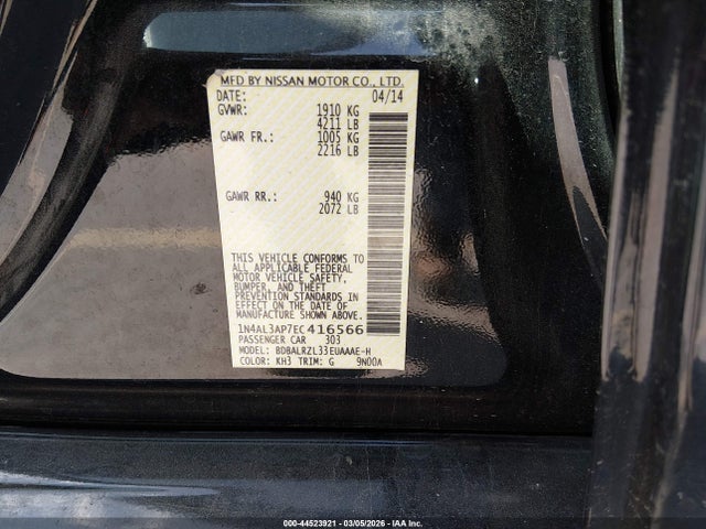 Nissan Altima 2.5 S 2014 1N4AL3AP7EC416566 Image 9