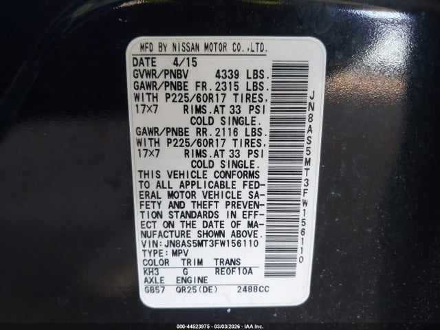 Nissan Rogue Select S 2015 JN8AS5MT3FW156110 Image 9