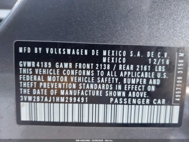 Volkswagen Jetta 1.4t S 2017 3VW2B7AJ1HM299491 Image 9