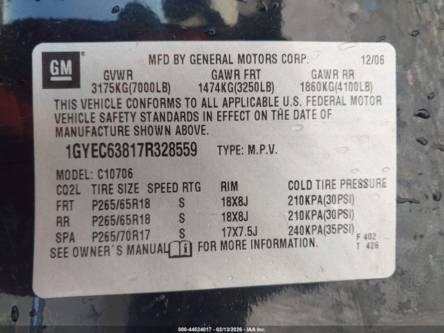 2007 CADILLAC ESCALADE 1GYEC63817R328559 Photo 8