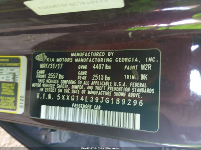 5XXGT4L39JG189296 KIA Optima Lx