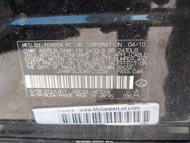 2010 LEXUS IS 250 JTHBF5C20A5123236 Photo 8