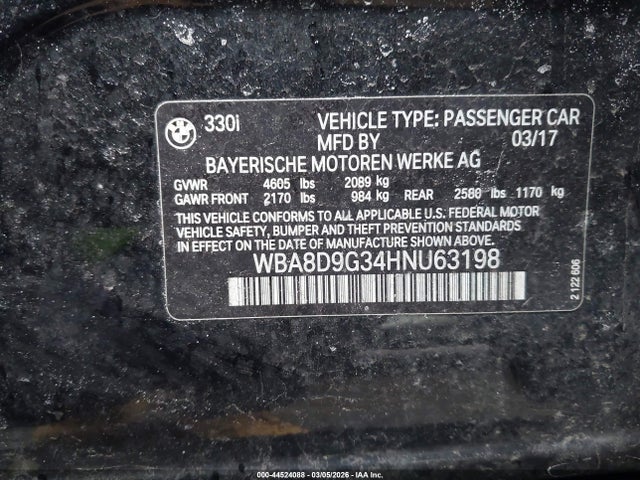 WBA8D9G34HNU63198 BMW 330i Xdrive