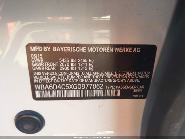 Aukcja sprzedaży 2016 Bmw 650i Gran Coupe, vin: WBA6D4C5XGD977062, numer aukcji: 44524101