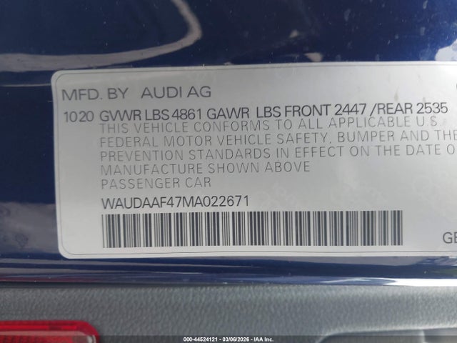 Продажа на аукционе авто 2021 Audi A4 Premium 45 Tfsi S Line Quattro S Tronic, vin: WAUDAAF47MA022671, номер лота: 44524121