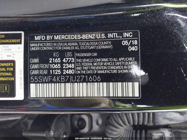 Aukcja sprzedaży 2018 Mercedes-benz C 300 4matic, vin: 55SWF4KB7JU271606, numer aukcji: 44524129