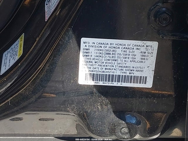 44524194 :رقم المزاد ، 2HNYD2H38CH521611 vin ، 2012 Acura Mdx Technology Package مزاد بيع