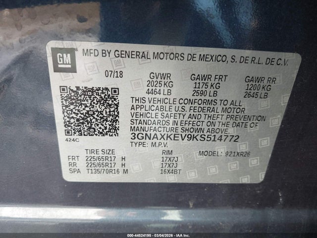 3GNAXKEV9KS514772 Chevrolet EQUINOX LT