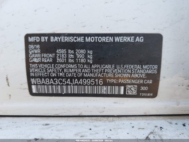 Aukcja sprzedaży 2018 Bmw 320i Xdrive, vin: WBA8A3C54JA499516, numer aukcji: 44524231