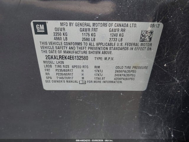 44524233 :رقم المزاد ، 2GKALREK4E6132580 vin ، 2014 Gmc Terrain Sle-2 مزاد بيع