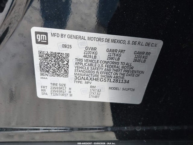 Aukcja sprzedaży 2026 Chevrolet Equinox Fwd Lt, vin: 3GNAXHEG5TL281134, numer aukcji: 44524307