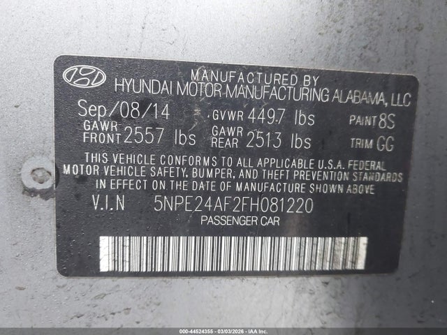 Hyundai SONATA SE 2015 5NPE24AF2FH081220 Image 9