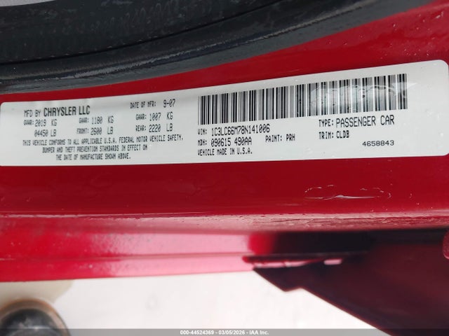 Продажа на аукционе авто 2008 Chrysler Sebring Limited, vin: 1C3LC66M78N141006, номер лота: 44524369