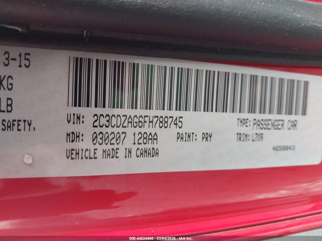 Dodge Challenger Sxt 2015 2C3CDZAG6FH788745 Image 9
