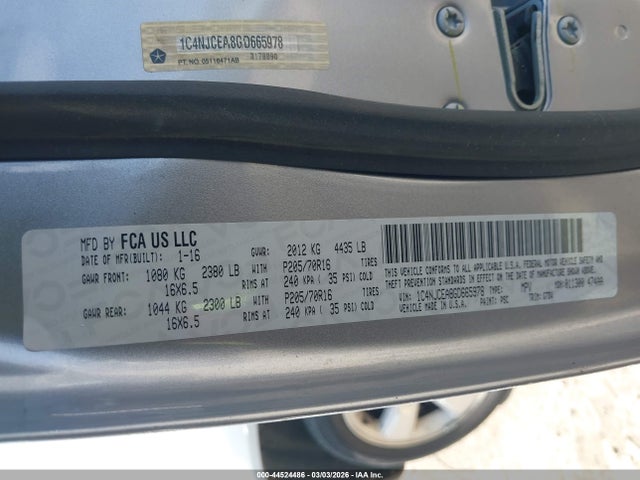 Jeep Compass Latitude 2016 1C4NJCEA8GD665978 Image 9
