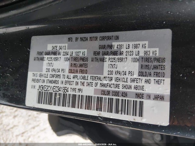 Aukcja sprzedaży 2014 Mazda Cx-5 Touring, vin: JM3KE2CYXE0341864, numer aukcji: 44524501