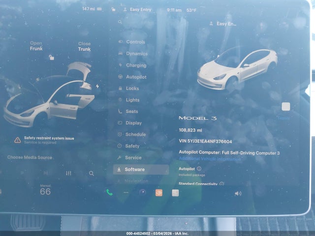 44524502 :رقم المزاد ، 5YJ3E1EA4NF376604 vin ، 2022 Tesla Model 3 Rear-wheel Drive مزاد بيع