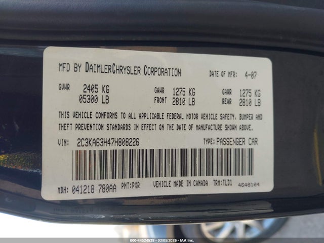 Aukcja sprzedaży 2007 Chrysler 300c, vin: 2C3KA63H47H808226, numer aukcji: 44524538