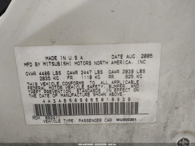 2006 MITSUBISHI GALANT 4A3AB56S86E018839 Photo 8