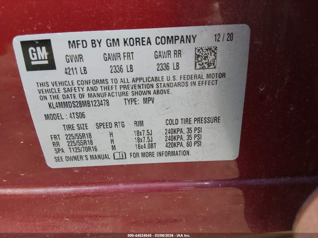 Aukcja sprzedaży 2021 Buick Encore Gx Fwd Select, vin: KL4MMDS28MB123478, numer aukcji: 44524545