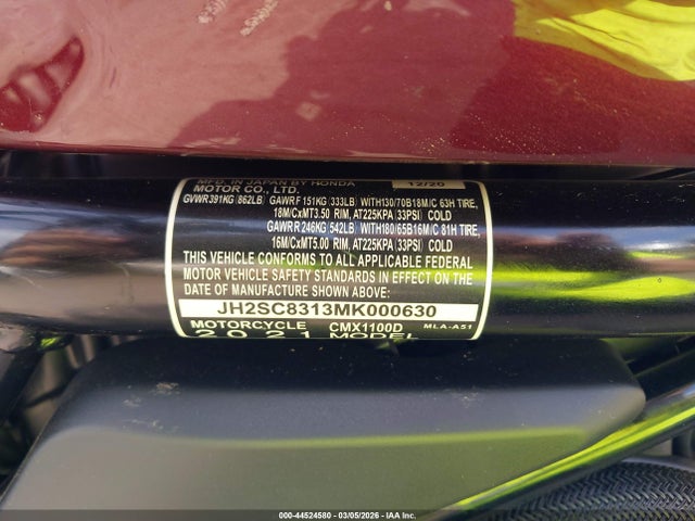 2021 HONDA CMX1100 JH2SC8313MK000630 Photo 9