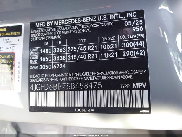 Aukcja sprzedaży 2025 Mercedes-benz Amg Gle 53 Coupe 4matic+, vin: 4JGFD6BB7SB458475, numer aukcji: 44524598