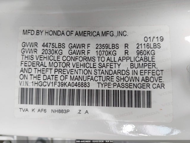 2019 HONDA ACCORD 1HGCV1F39KA046883 Photo 8