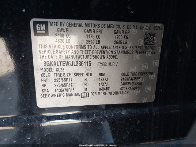 Aukcja sprzedaży 2018 Gmc Terrain Sle, vin: 3GKALTEV6JL336116, numer aukcji: 44524695