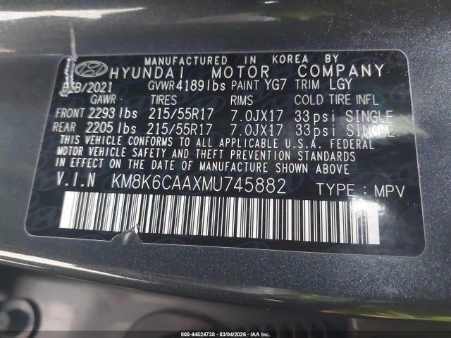 2021 HYUNDAI KONA KM8K6CAAXMU745882 Photo 8