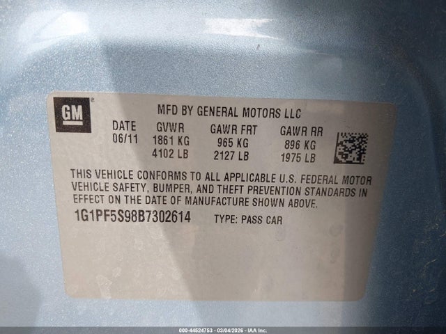 2011 CHEVROLET CRUZE 1G1PF5S98B7302614 Photo 8