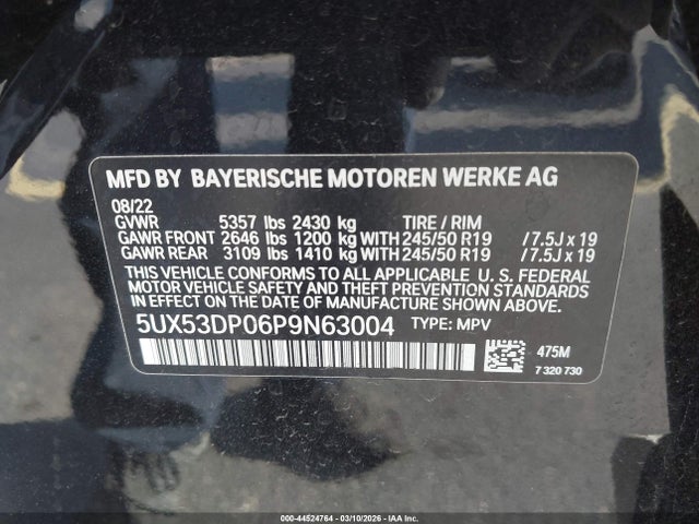 44524764 :رقم المزاد ، 5UX53DP06P9N63004 vin ، 2023 Bmw X3 Xdrive30i مزاد بيع