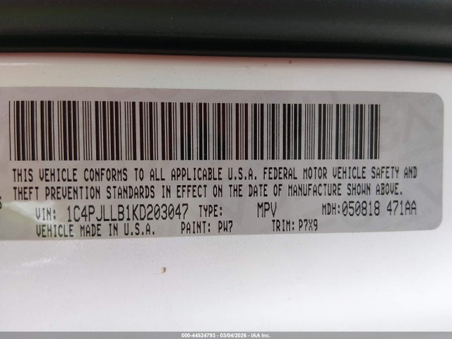 Aukcja sprzedaży 2019 Jeep Cherokee Latitude Plus Fwd, vin: 1C4PJLLB1KD203047, numer aukcji: 44524793