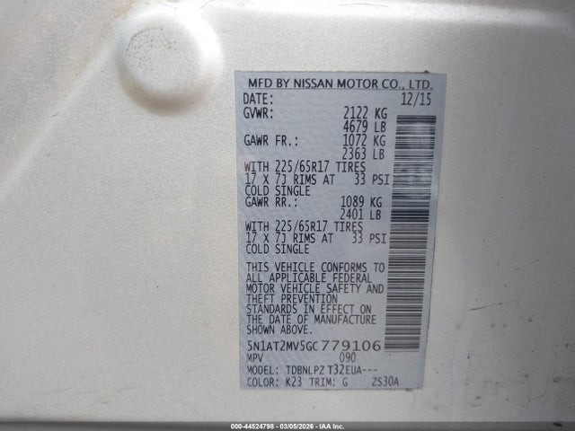 5N1AT2MV5GC779106 Nissan Rogue S/sl/sv