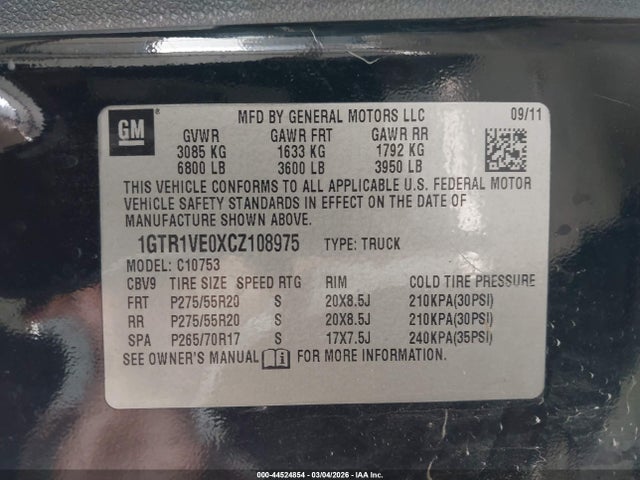 2012 Gmc Sierra 1500 Sle მანქანა იყიდება აუქციონზე, vin: 1GTR1VE0XCZ108975, აუქციონის ნომერი: 44524854
