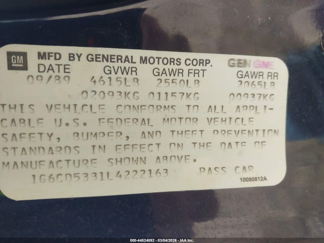 1990 CADILLAC DEVILLE 1G6CD5331L4222163 Photo 8