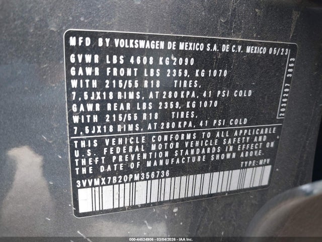 Продажа на аукционе авто 2023 Volkswagen Taos 1.5t S, vin: 3VVMX7B20PM356736, номер лота: 44524906